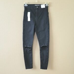 Topshop Womens Black Joni Ripped Skinny Jeans - Size 2 Petite